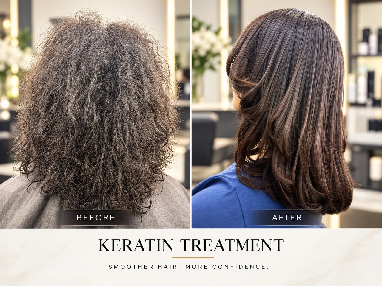 Keratin treatment before and after at Salon Melisa Hair Studio in Lutz, Florida
